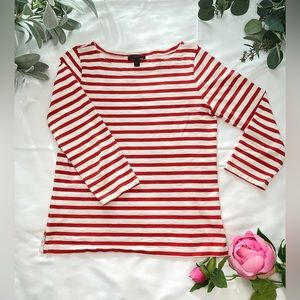 J. Crew 3/4 Sleeve Red and White Striped Boatneck T-shirt S